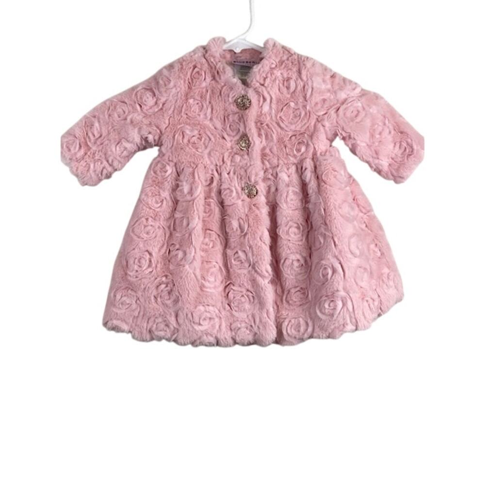 Blue Beri Boulevard-Girl Rose Dress Coat Jacket 3 Silver Buttons